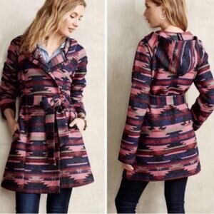 Anthropologie Tabitha Aztec Southwestern Boho Belted Hooded Jacket Coat